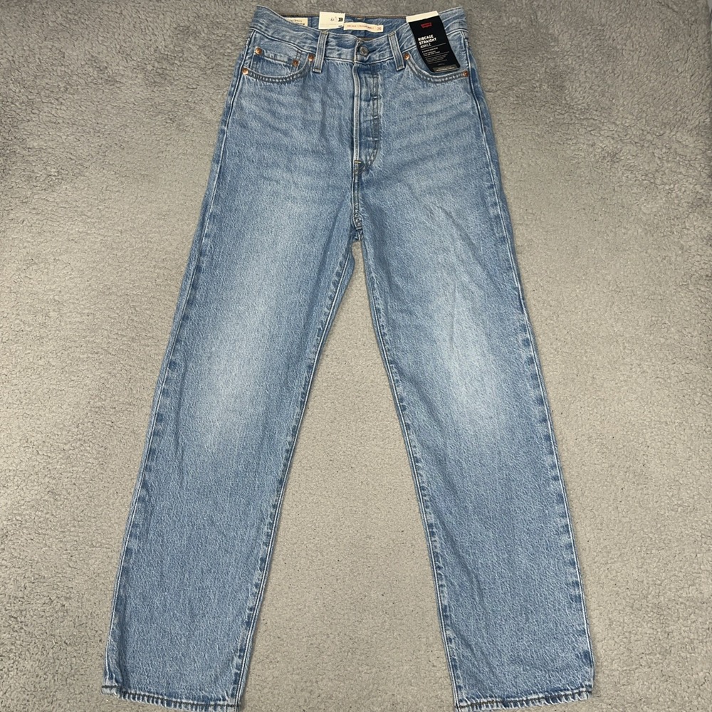 NWT Levis Premium Jeans Women 26x29 Blue Denim Ribcage Straight Ankle Zipper Fly